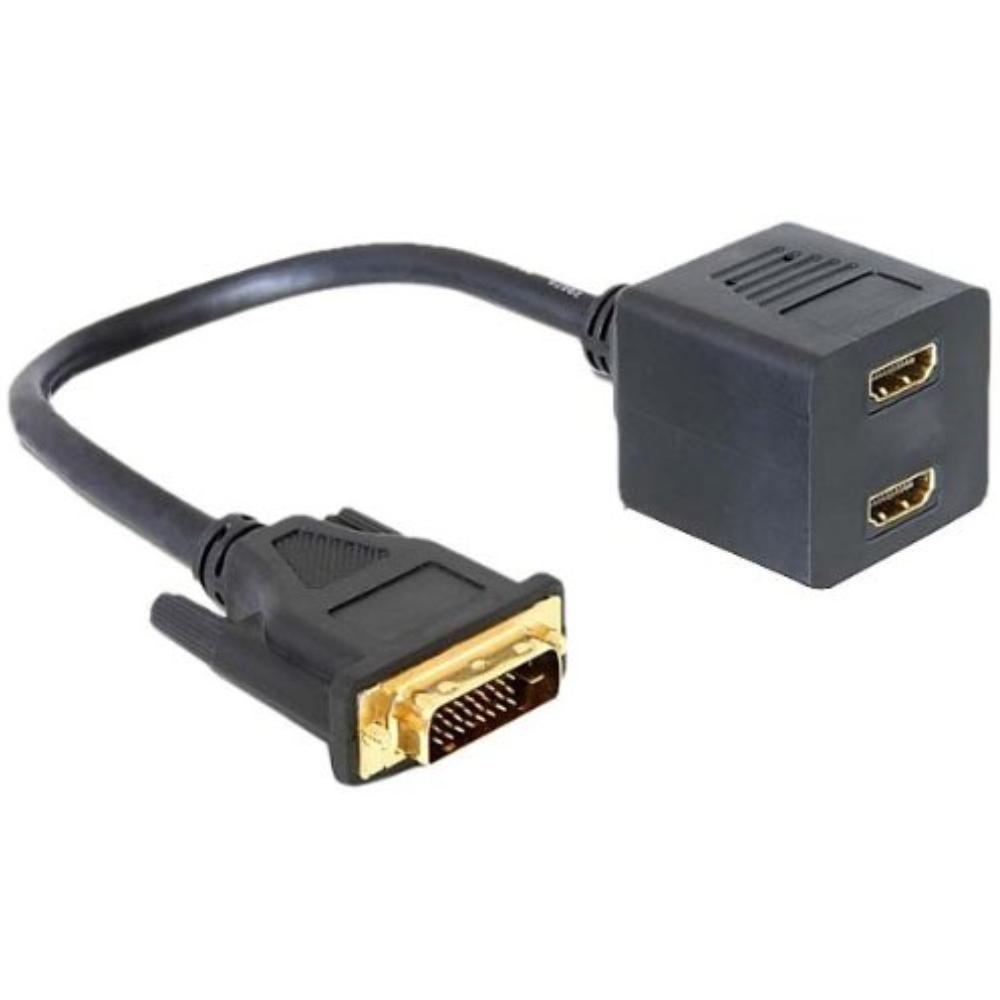 Doorzichtig kort overschot DVI naar HDMI + HDMI Splitter - DVI naar HDMI + HDMI splitter, Ingang: DVI-D  male, Dual Link (24+1), Uitgang: 2x HDMI female, Zonder versterkerfunctie,  Verguld
