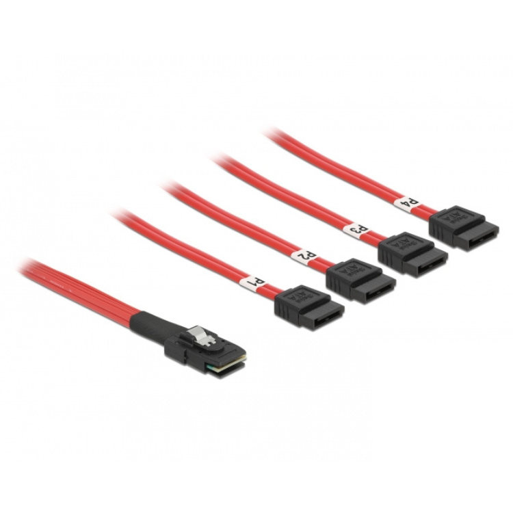 Delock Kabel Mini SAS SFF8087 > 4 x SATA 7 Pin Reverse + Sideband 1 m