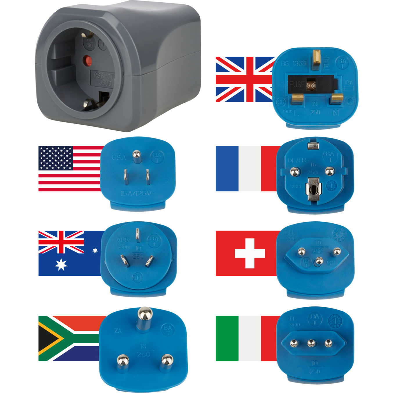 Wereld Reisstekker - Set - - Aruba, Azoren, Bahamas, Barbados, Belize en meer.