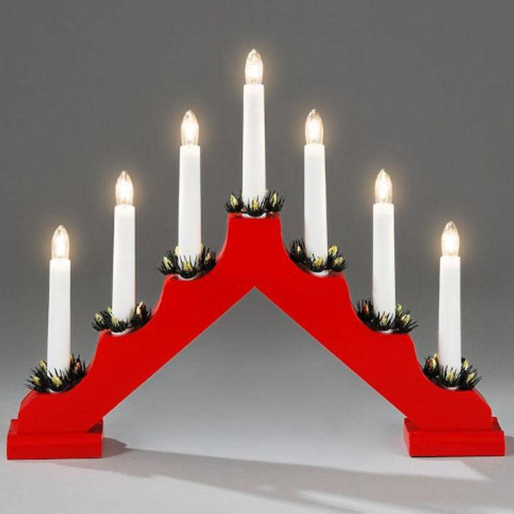 Ja Donder importeren Kerst Kandelaar - Aantal Lampjes: 7 Vermogen: 3Watt per lampje Voltage:  34Volt Kleur: Rood Totale afmeting: 39 x 32 cm