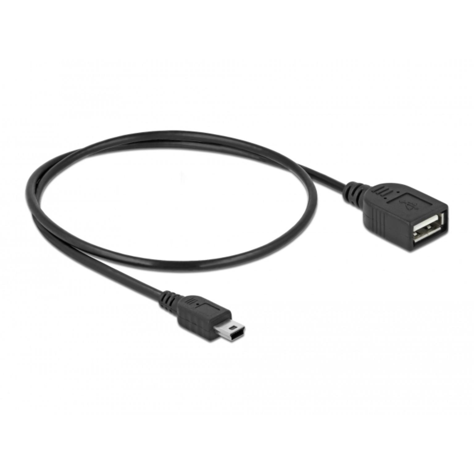MINI USB 2.0 USB kabel, Connector 1: USB A female, Connector 2: 5p mini USB B male, 0.5 meter.
