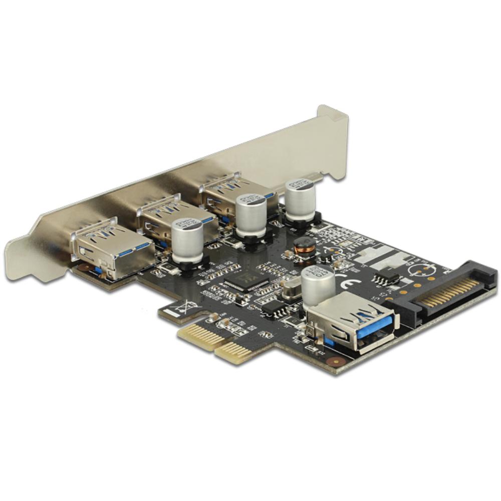 PCI Kaart – 3x USB 3.0 - PCI Express Kaart – 3x 3.0, Bustype: PCI Express x1, x4, x8 of x16, Aansluiting extern: 3x USB 3.0, Aansluiting intern: USB 3.0, Voeding: 15p SATA