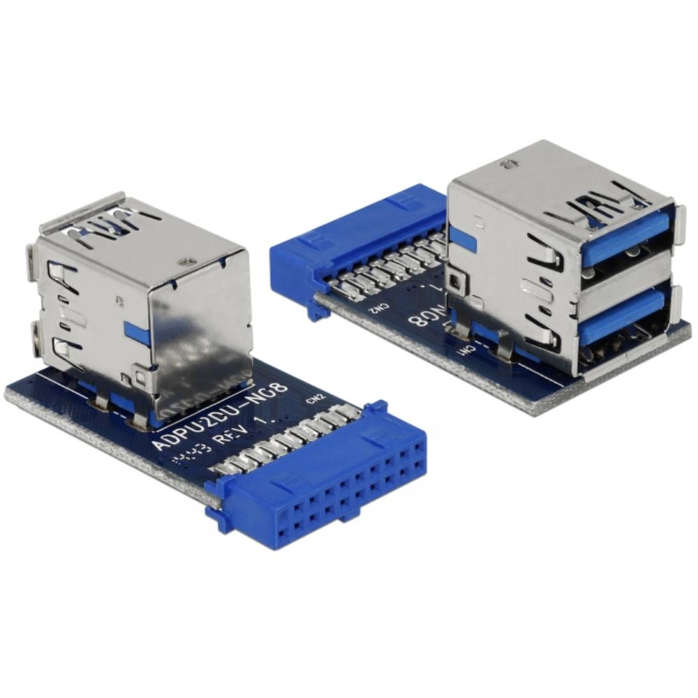 USB 3.0 Adapter Pinheader Man > 2 x USB 3.0 A verticaal Delock Man