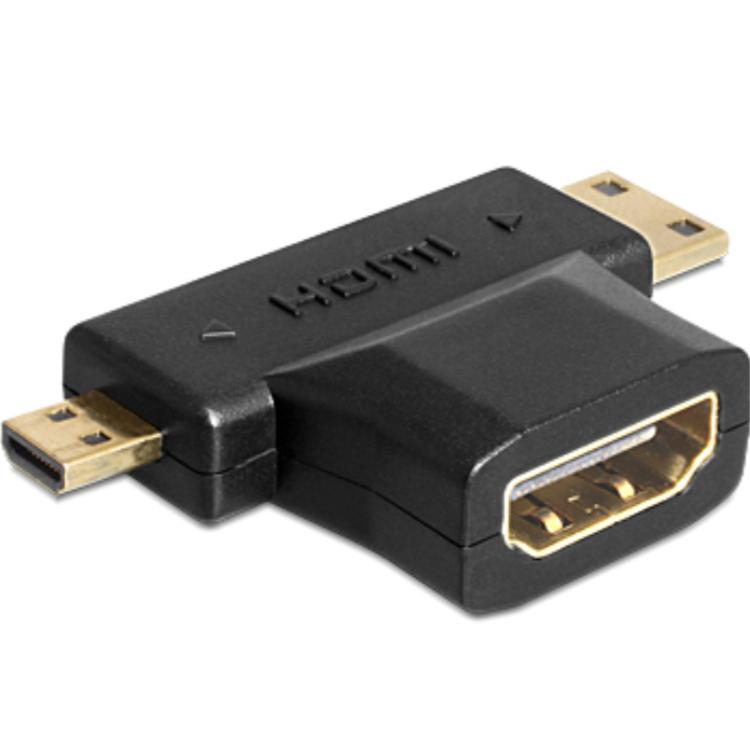 HDMI A naar HDMI D micro en HDMI C mini verloopstekker haaks