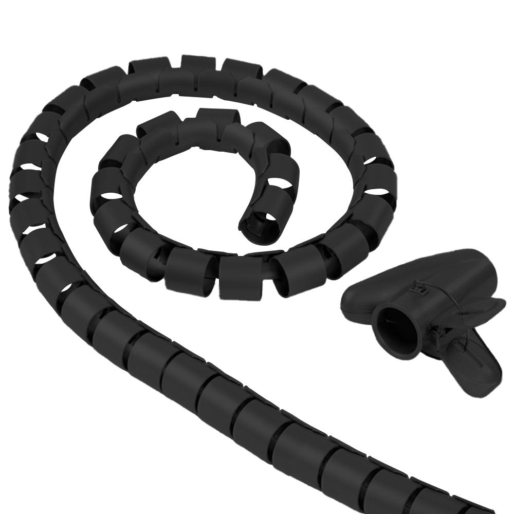 Othmro Kabelbeheerhoes, 5 m kabel opgeruimde hoes zwart en zilver, diameter 6 mm, koordbeschermer, gevlochten kabelorganisatoren voor kantoorsnoer, isolatiebescherming, 1 stuk
