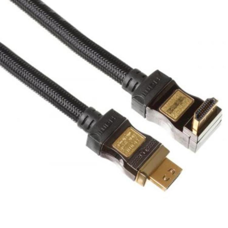 Kikker litteken Verfrissend HDMI kabel - HDMI kabel - Zwart, Versie: 1.4b - High Speed met Ethernet,  Aansluiting 1: HDMI A male, Aansluiting 2: HDMI A male haaks, Verguld: Ja,  0.75 m.