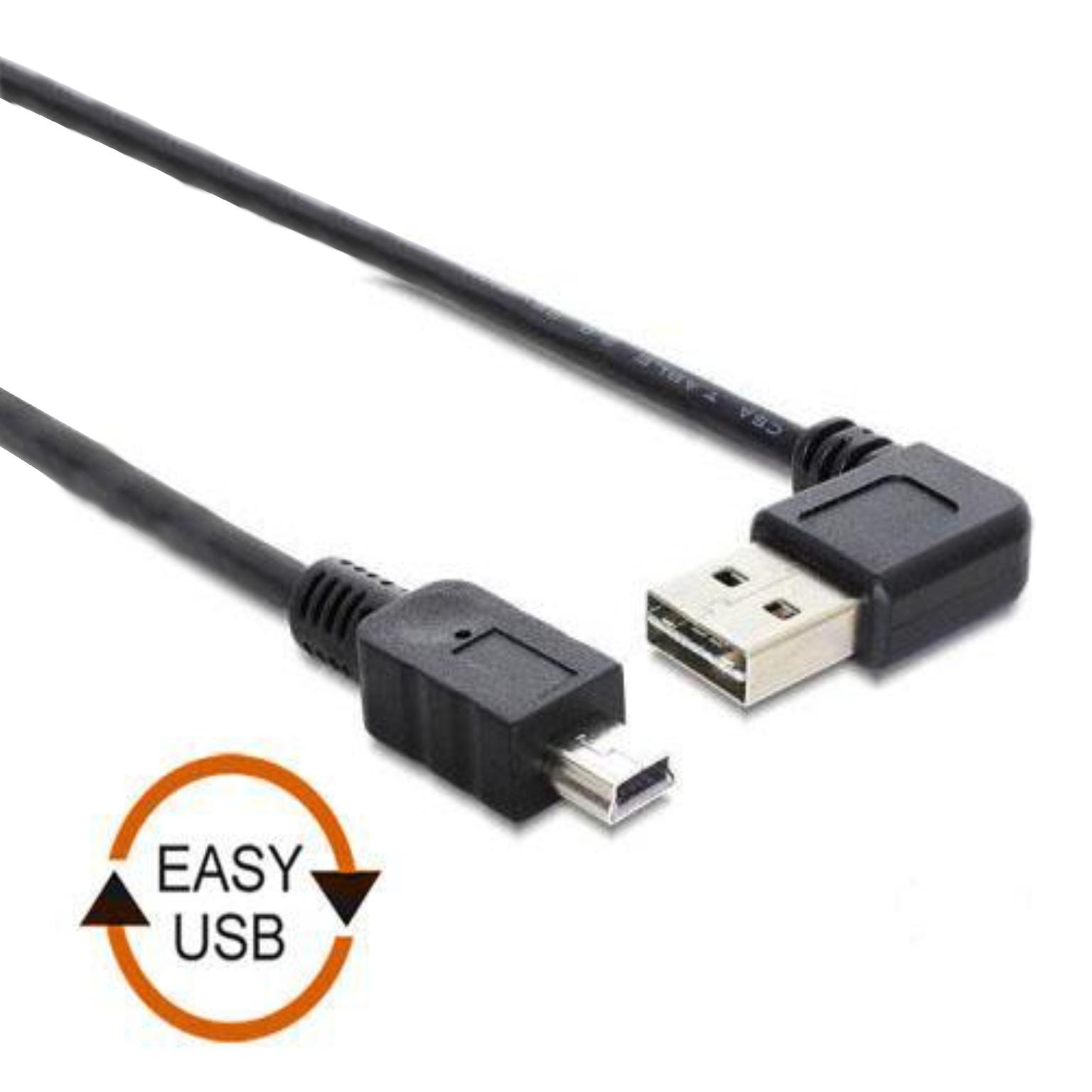 praktijk belegd broodje Uitvoeren Easy Mini USB Kabel - USB A naar Mini USB Kabel - Haaks - Zwart, Type: 2.0  - High Speed, Extra: USB aansluiting bruikbaar van 2 kanten, Aansluiting 1:  USB A male, Aansluiting 2: Mini USB male, 5 meter.