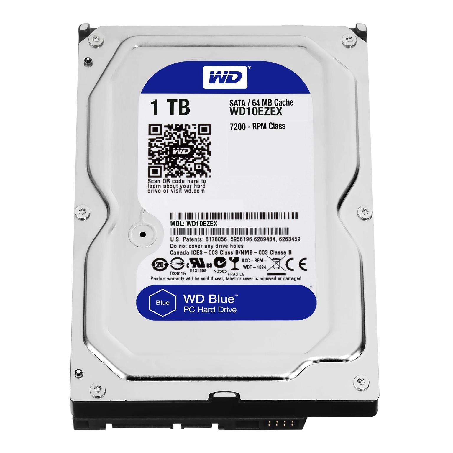 modus Verhuizer verfrommeld SATA harde schijf - 1TB - SATA Harde Schijf, Merk: Western Digital blue -  WD10EZEX, Type: 3.5" - SATA III, Aansluiting: Serial ATA-600,  Rotatiesnelheid: 7.200 RPM, Drive cache: 64MB, Opslagcapaciteit: 1TB.