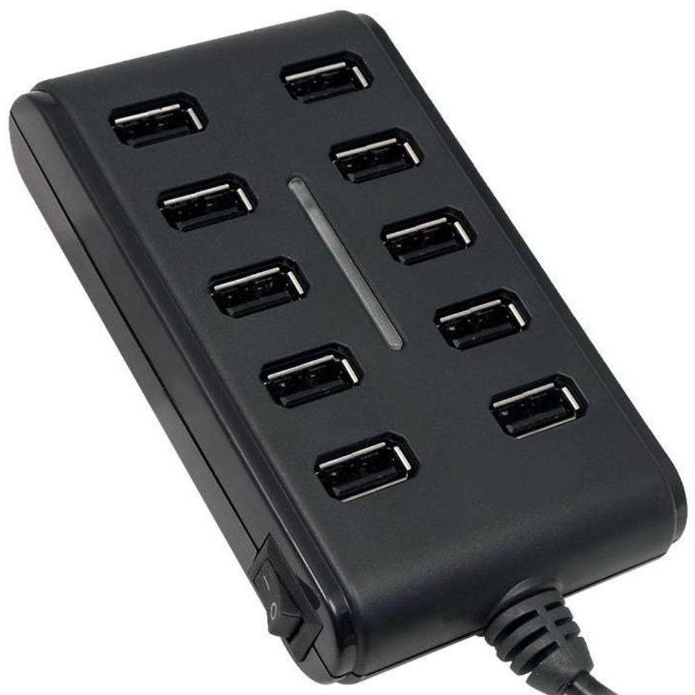 USB A splitter hub met 10 poorten, schakelaar en externe voeding