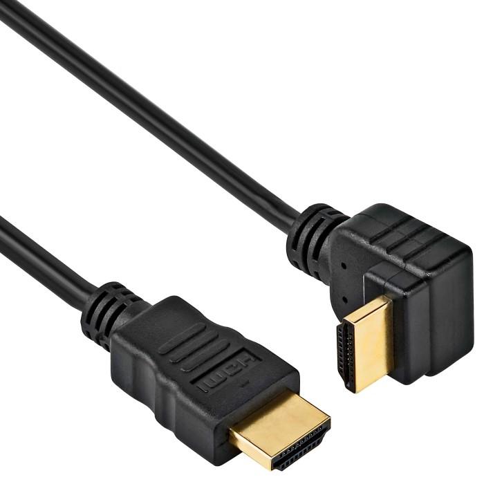 Aktentas antenne Katholiek HDMI Kabel - 1.4 High Speed - HDMI Kabel - Zwart, Versie: 1.4 - High Speed  met Ethernet, Extra: Aansluiting haaks naar beneden, Aansluiting 1: HDMI A  male, Aansluiting 2: HDMI A male haaks, Verguld: Ja, 5 meter.