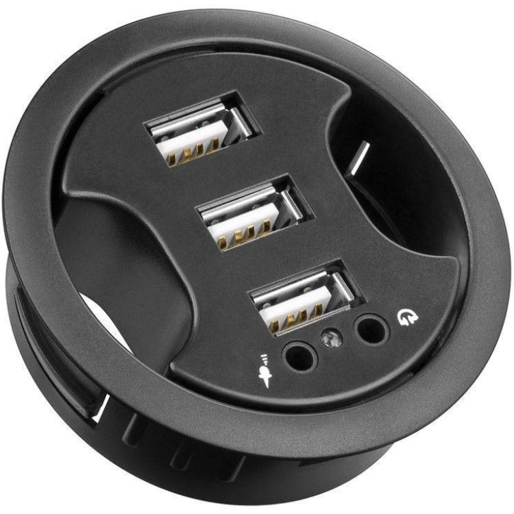 Inbouw USB A splitter hub met 3 poorten en audio-aansluitingen