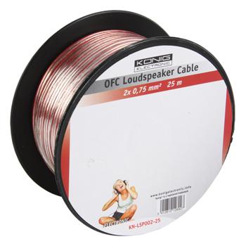 OFC luidsprekerkabel 2 x 0,75 mm°C² op rol 25 m transparant KÃÂ¶nig