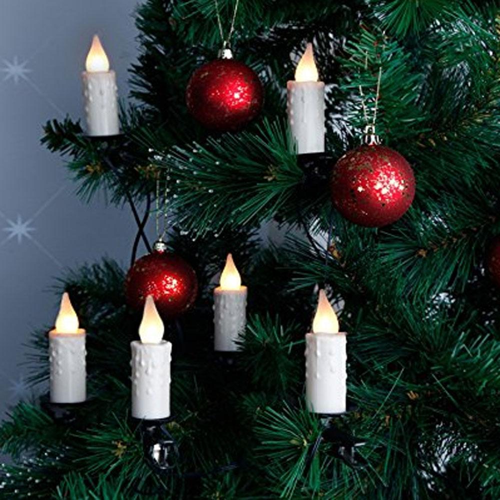 Kerstboomverlichting Kaars - Lichtkleur: Wit, Type: Gloeilamp - Kaars, Toepassing: Binnen, Aantal Kaarsen: 16, Voeding: 230 Volt, Verlichte Lengte: 7.50 meter.