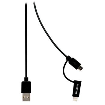 Sync- en oplaadkabel USB 2.0 A male - Micro B male met lightning-adap