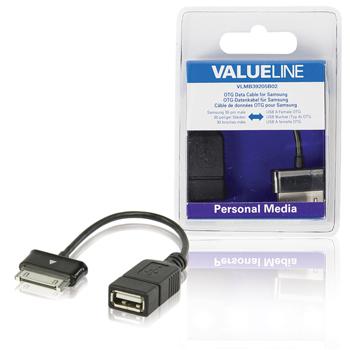 OTG data kabel voor Samsung 30-pins mannelijk USB A vrouwelijk zwart