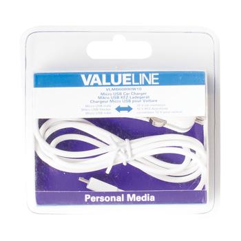 Micro-USB-autolader Micro USB male 12V-autoaansluiting 1,00 m wit -