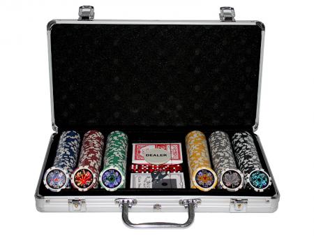 Bruin Duiker opener Poker set - 300 chips - Poker set, Aluminium opbergkoffer, 5 Casino  dobbelstenen, 2 Kaarten sets, 300 Poker chips.