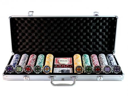 Poker set - 500 - Poker Aluminium 5 dobbelstenen, 2 Kaarten sets, 500 Poker chips.