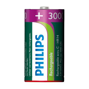Rechargeables Battery C, 3000 mAh Nickel-Metal Hydride 2-blister - Philips