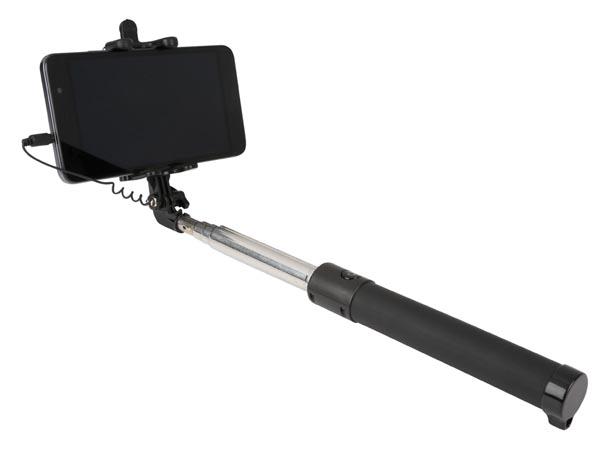 Selfie - Zelfontspanner - Selfie stick - Type: Sluiterknop via Aux-aansluiting, voor: Smartphones en Camera's, Breedte houder: 5.2 cm t/m 8.3 cm, Max. Lengte: 80 cm.