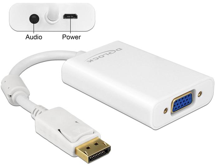 Adapterkabel DisplayPort 1.1 stekker > VGA-aansluiting + audio 21 cm wit D - Delock