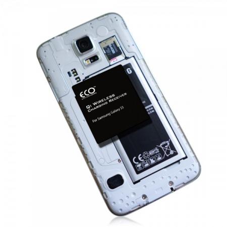 QI receiver - Samsung Galaxy S5 - 700 mA - Qi Draadloos opladen receiver, Qi Connect - Inleg achter back cover, Afmetingen: 46 x 62 mm, Laadstroom: 1000 mA, Geschikt voor: Samsung Galaxy S5.