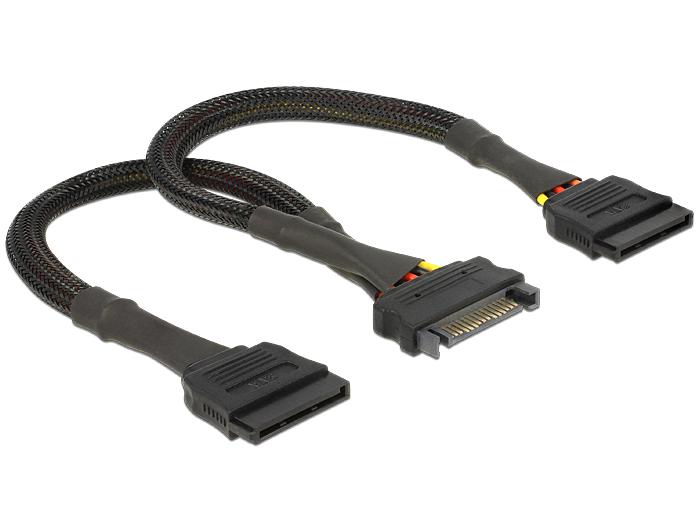 Delock SATA voedingskabel 15-pin stekker > 2 x SATA 15-pin connector 25 cm - Delock