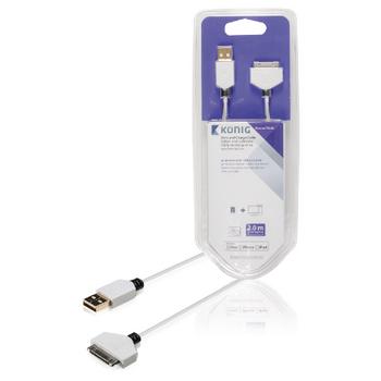 Sync and charge kabel 30-pins dock male USB 2.0 A male 2,00 m wit -