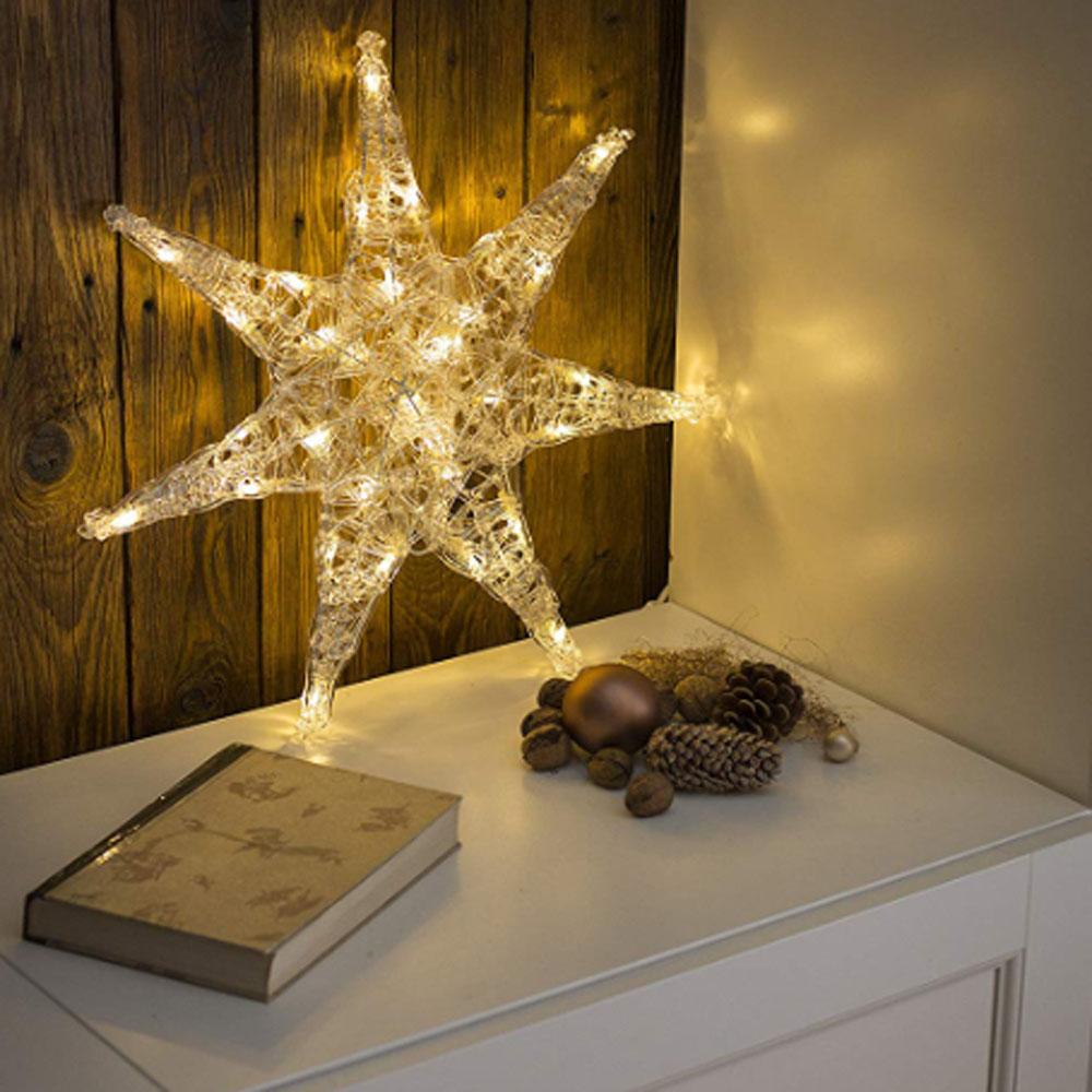 Kerstster - led kerstverlichting binnen - 32 lampjes - 45 x 45 cm - warm wit - 4x AA