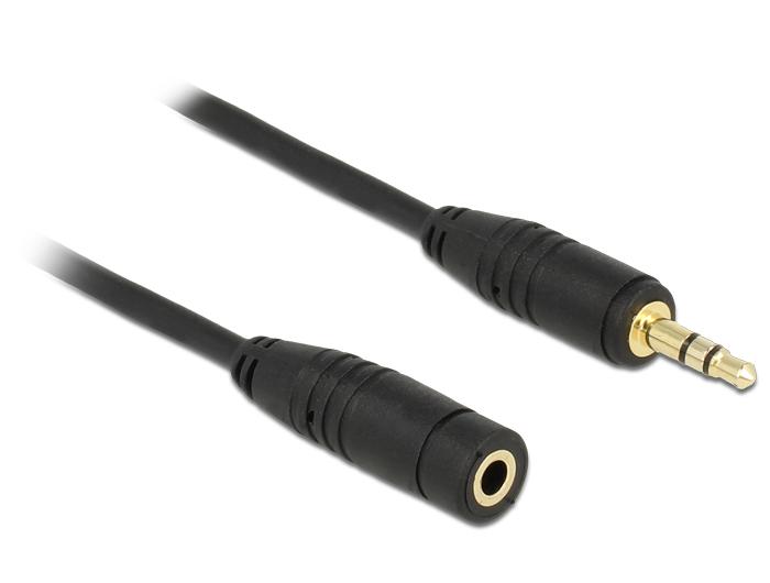 Delock Jackverlengkabel 3,5 mm 3-pins Stekker > Buchse 0,5 m zwart - Delock