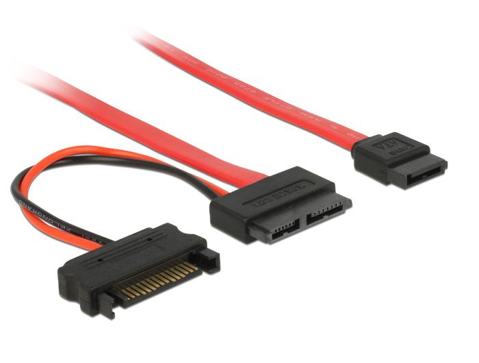 Delock Kabel Slim SATA Stekker > SATA 7 pin + SATA 15 pin 5 V 30 cm - Delock