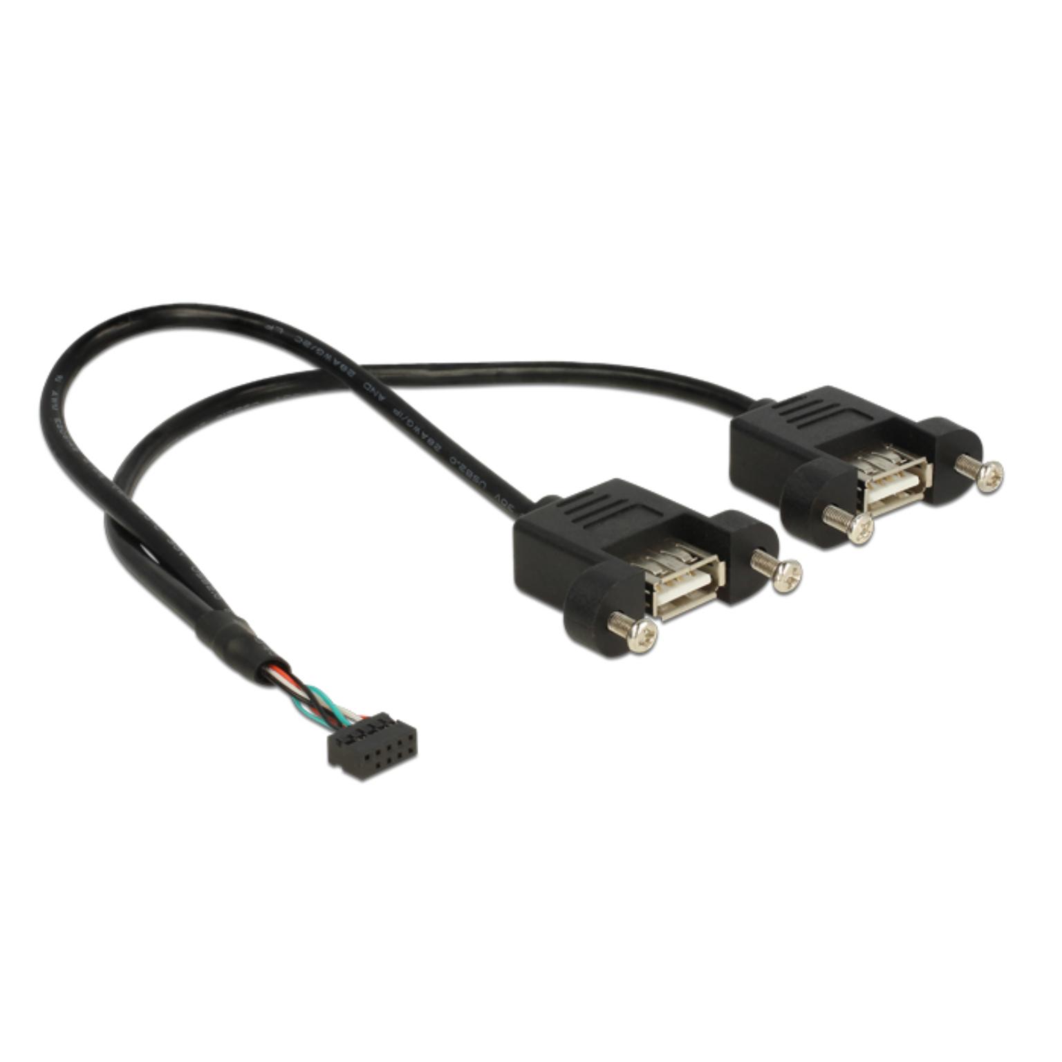 Delock Kabel USB 2.0 Stiftconnector 2,00 mm 10 Pin > 2 x USB 2.0 Type-A