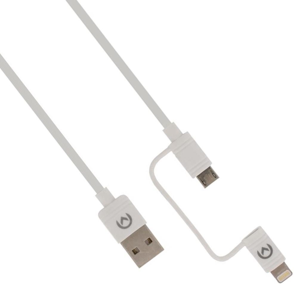 Consulaat tekst Dronken worden Lightning naar USB kabel voor iPhone - Versie: MFI gelicenseerd door Apple,  Aansluiting 1: USB A male, Aansluiting 2: Lightning male, Aansluiting 3:  USB micro B male, Lengte: 1.5 meter.