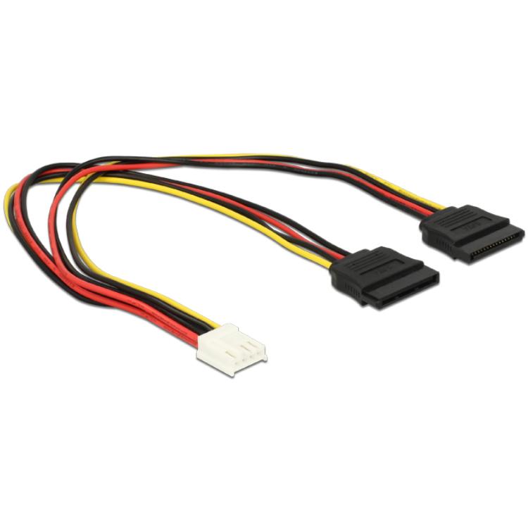 Delock Kabel Power Floppy 4 Pin Female > 2 x SATA 15 Pin Female