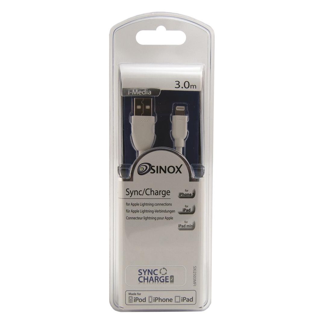Sinox Imedia Aansluitkabel Apple Lightning Usb Male Mfi 3 Mtr sinox imedia kopen in de aanbieding