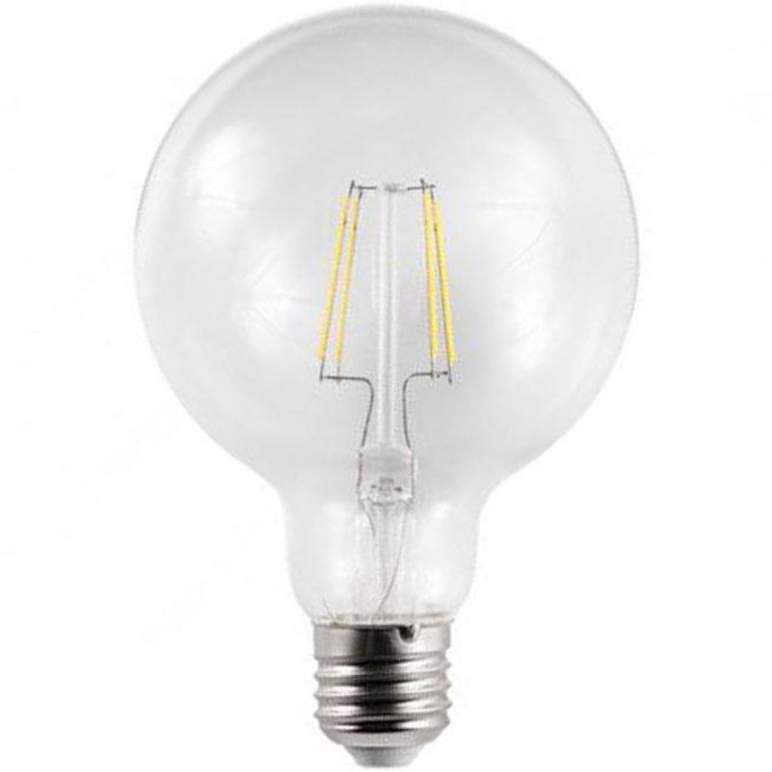 Filament LED Lamp - E27 - 4.5 Watt Lamptype: E27 4.5 Watt - 230 Volt, Lichtsterkte: 450 lumen, Afmetingen: Ø95mm/H135mm, Lichtkleur: Extra warm wit - 2700 K.