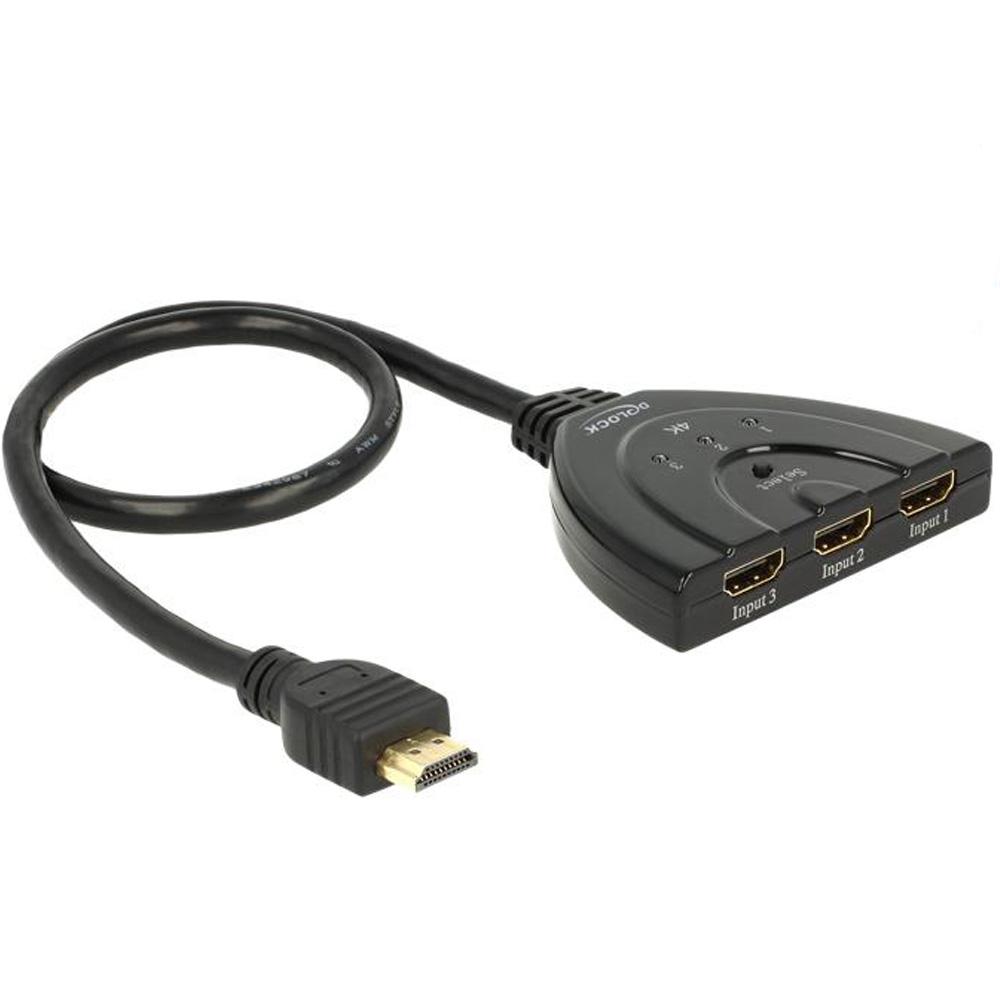 HDMI UHD Switch 3 x HDMI in > 1 x HDMI out 4K met geïntegreerde kabel 5 - Delock