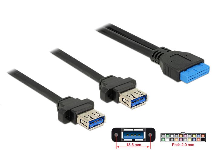 USB 19-pin header naar 2x USB-A inbouwkabel
