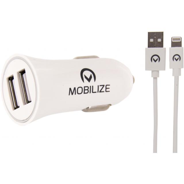 Mobilize Car Charger Dual Usb 24A 1M Apple Lightning Cable White mobilize kopen in de aanbieding