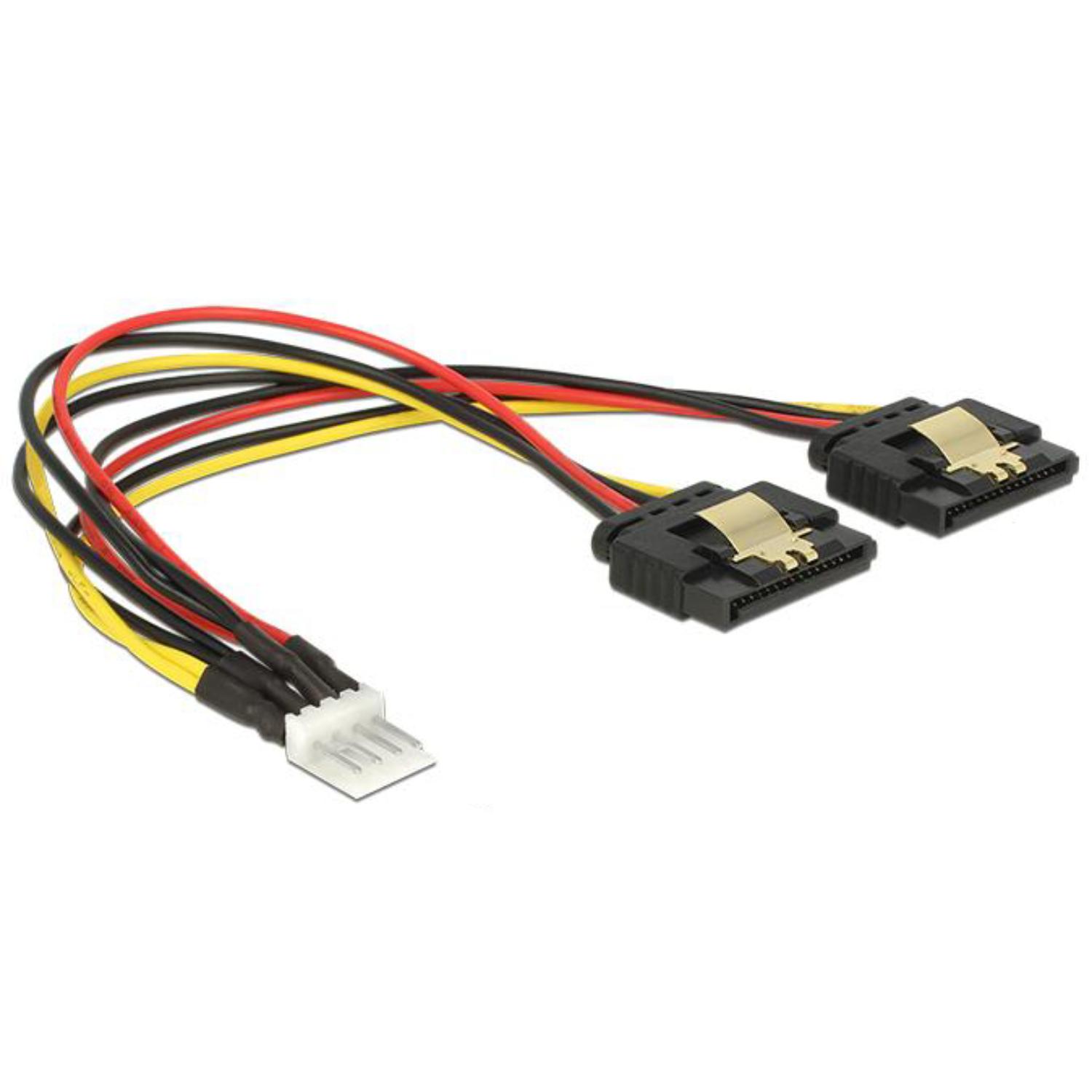 Delock Kabel Power Floppy 4 Pin Stekker > 2 x SATA 15 Pin Aansluiting Metaal 20 - Delock