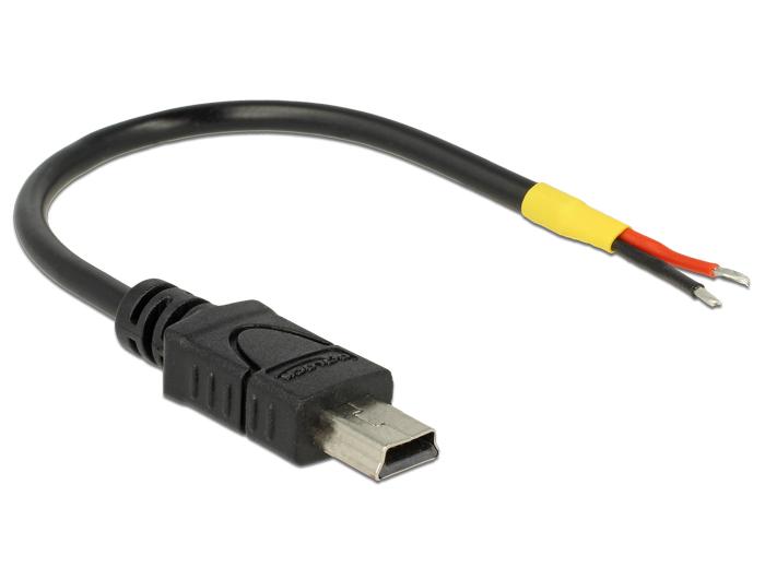 Delock Kabel USB 2.0 Mini-B Stekker > 2 x Open Kabeluiteinden Power 10 cm Breed