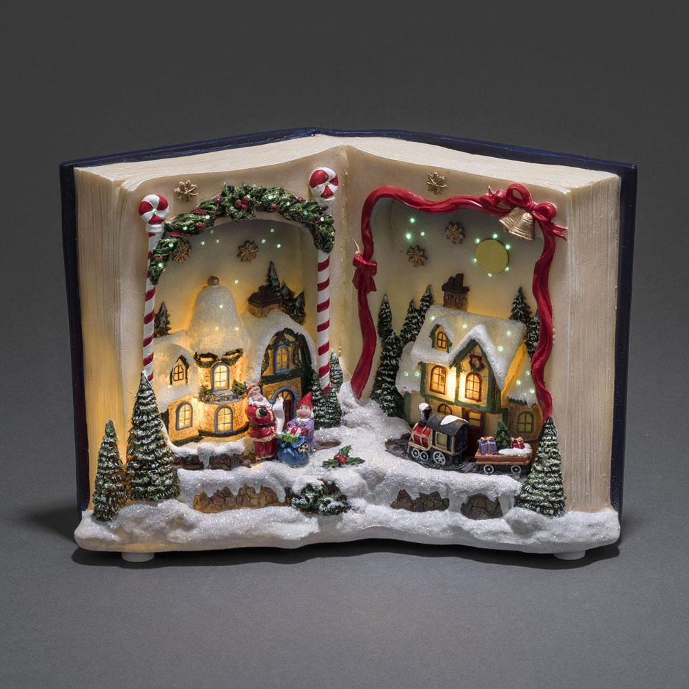 Led kersthuisje - 6 lampjes - 3x AA batterijen - 27 x 18 centimeter - animatie en muziek - multicolor