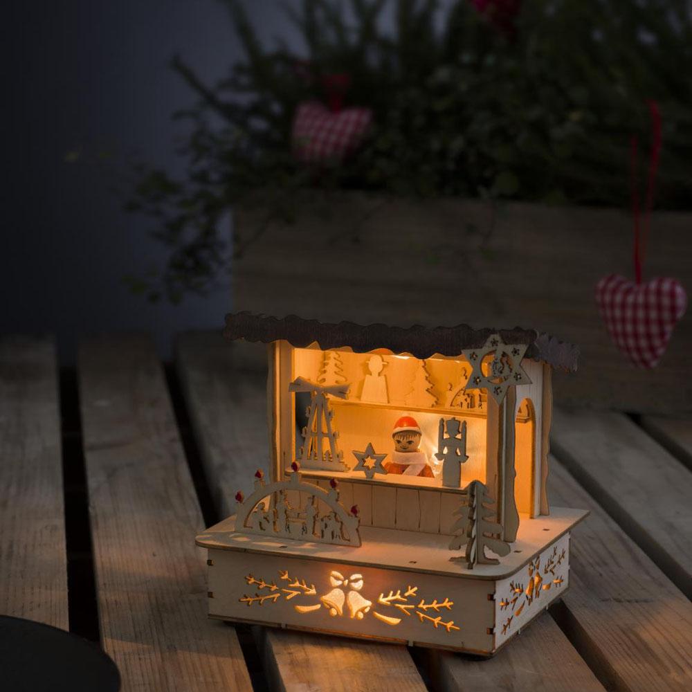 Kersthuisje - led kerstverlichting binnen - 3 lampjes - 9.5 x 12.5 cm - warm wit - 3x AA