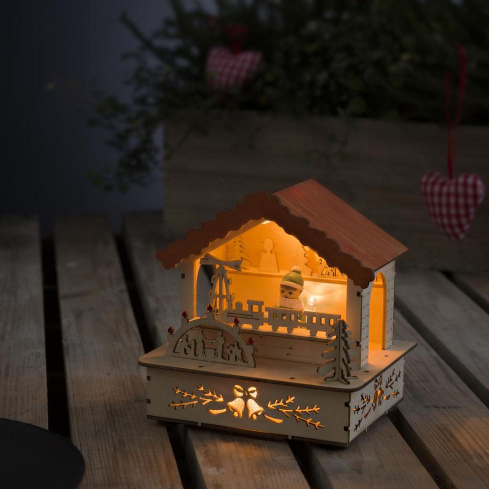 Kersthuisje - led kerstverlichting binnen - 3 lampjes - 9.5 x 12.5 cm - warm wit - 3x AA
