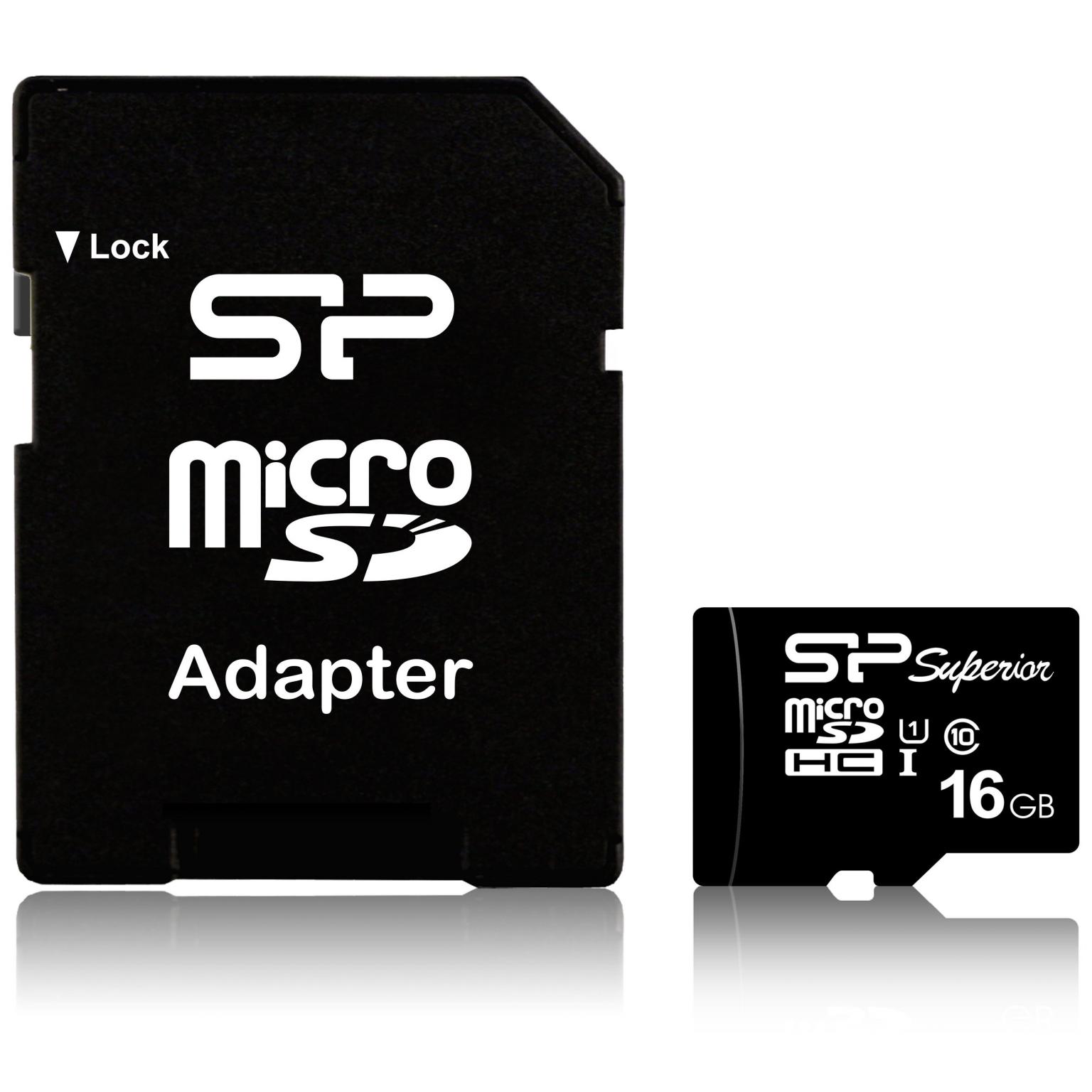 Micro SD kaart - 16 GB - Merk: Power - SDHC Superior, Inclusief: adapter van Micro SD naar SD, Leessnelheid: 90 MB/s, Schrijfsnelheid: 45 MB/s, Opslagcapaciteit: 16 GB.