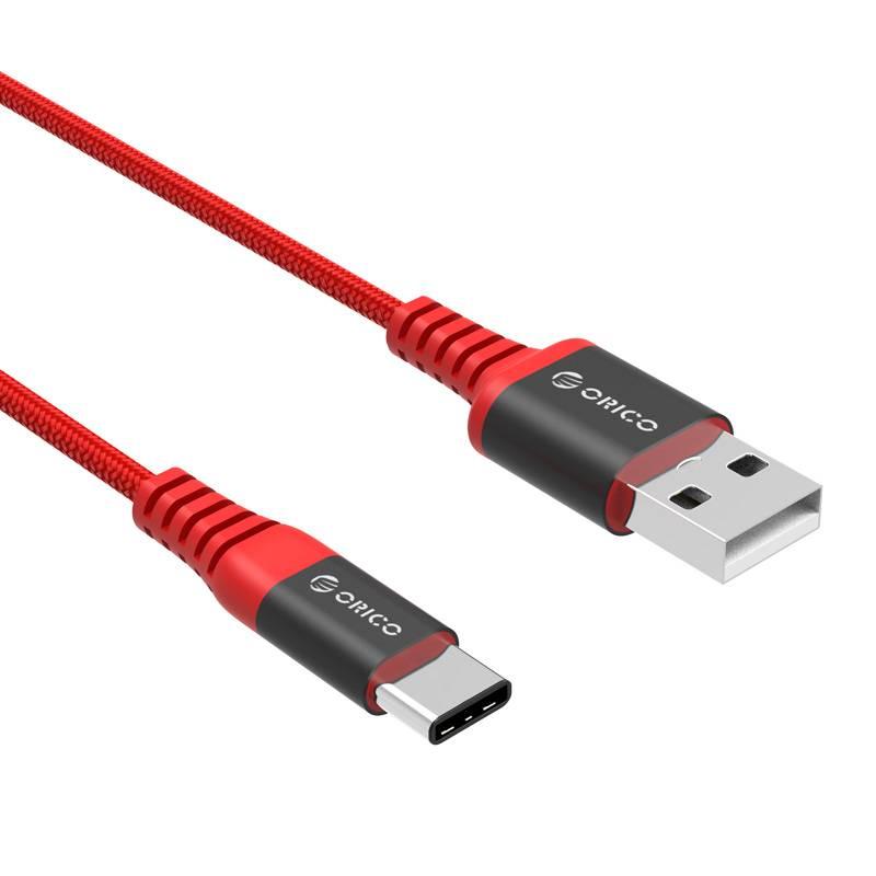Plicht Cokes Kabelbaan 1 meter kevlar USB Type-C data- en oplaadkabel - 2.4A - Rood - USB C naar  USB A kabel, Merk: Orico, Aansluiting 1: USB C Male, Aansluiting 2: USB A  2.0 Male, 1 meter.