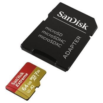 Oeps herfst Zonder hoofd Micro SD kaart - 64 GB - Merk: Sandisk -SDXC Extreme, UHS-3 Hoge  schrijfsnelheid voor 4K film, Inclusief: adapter naar SD, Leessnelheid: 160  MB/s, Schrijfsnelheid: 60 MB/s, Opslagcapaciteit: 64 GB.