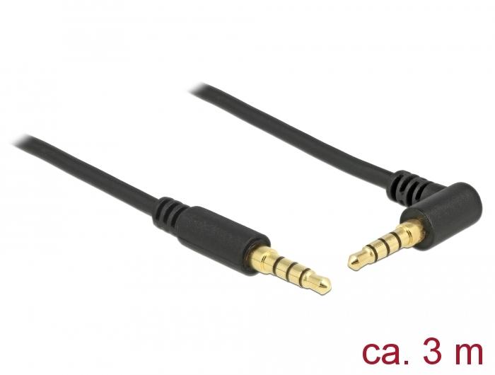 Delock Jackkabel 3,5 mm 4-polig Stekker > Stekker gehoekte 3 m zwart - Delock
