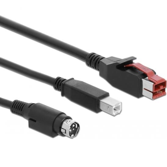 Printerkabel - Powered USB - 1 meter - 2.0 - HighSpeed, Aansluiting 1: PoweredUSB male, Aansluiting 2: USB B male, Aansluiting 3: Hosiden Mini-DIN 3 pin male, Verguld: Nee, 1 meter