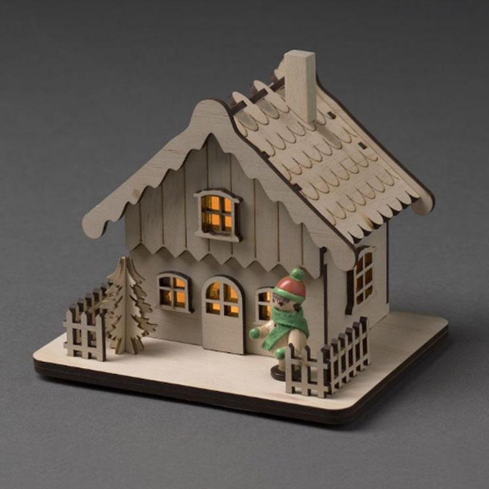 Kersthuisje -led kerstverlichting binnen - 2 lampjes - 12 x 12 cm - warm wit - 3x AAA